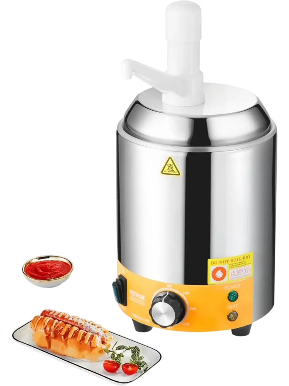 VEVOR Electric Cheese Dispenser with Pump, 2.4L Commercial Hot Fudge Warmer, Plastic Pump Dispenser, 86-230℉ Temp Adjustable Nacho Cheese Sauce Warmer, for Hot Fudge Cheese Caramel