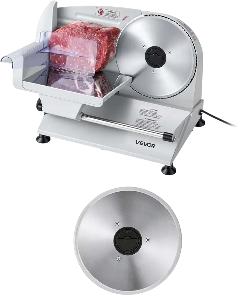 VEVOR Meat Slicer, 7.5" Electric Deli Slicer with 2 SUS420 Blades & 0-0.6" Adjustable Thickness, 200W Home Food-Slicer for Frozen Meat, Ham, Baguett, Steak, UL Approved