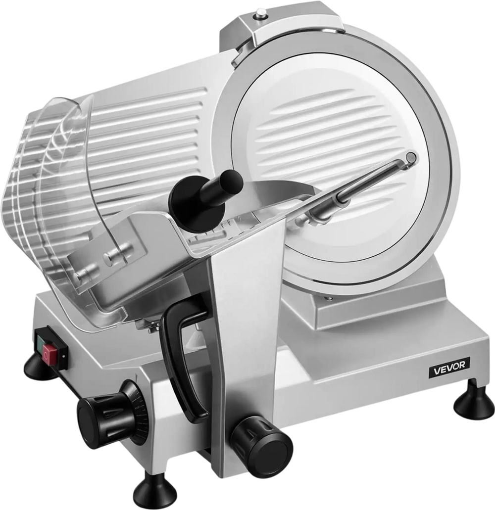 VEVOR Commercial Meat Slicer, 400W Electric Cutter, Removable 12" Carbon Steel Blade and Food Tray, 0-0.59" Adjustable Thickness Food Slicer Machine, for Frozen Meat, Ham, Baguett, Steak, ETL Approved