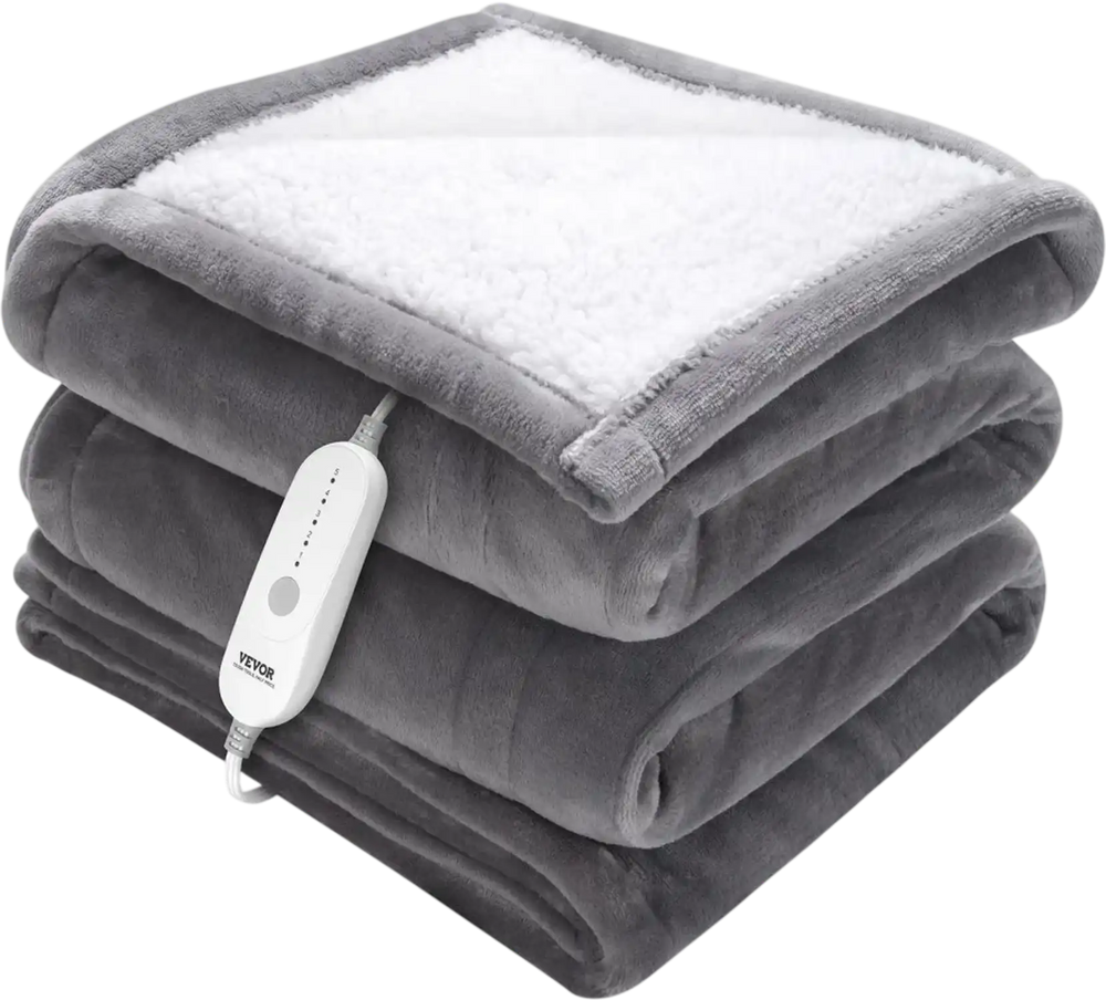 VEVOR Heated Blanket Electric Throw, 50" x 60" Twin Size, Soft Flannel & Sherpa Heating Blanket with 3 Hours Timer Auto-off, 5 Heating Levels for Sofa, Machine Washable, ETL & FCC Certification (Grey)