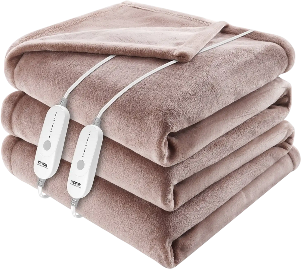 VEVOR Heated Blanket Electric Throw, 84" x 90" Queen Size, Soft Flannel Heating Blanket with 10 Hours Timer Auto-off & 5 Heating Levels, Dual Control, Machine Washable, ETL & FCC Certification (Beige)