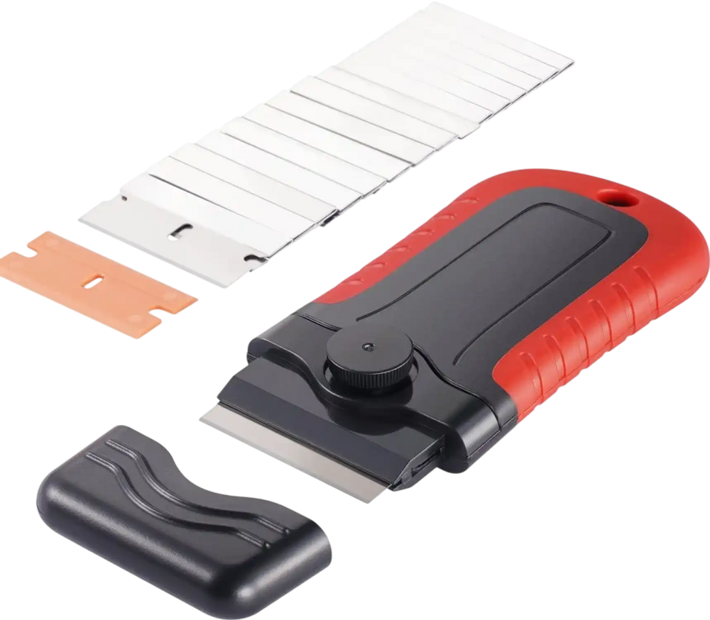 VEVOR Razor Blade Scraper, 15 Extra Blades, Locking Scraper Tool with Security Cap, Carbon Steel and POM Blades, for Cleaning Labels, Stickers, Decals, Paint from Glass Window Stovetop Cooktop Oven