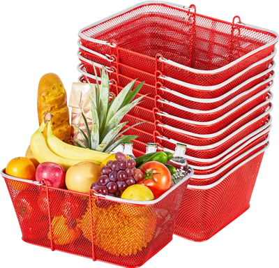 Vevor Shopping Baskets 12-Piece 22 L Stackable Metal Grocery Basket Set Red New