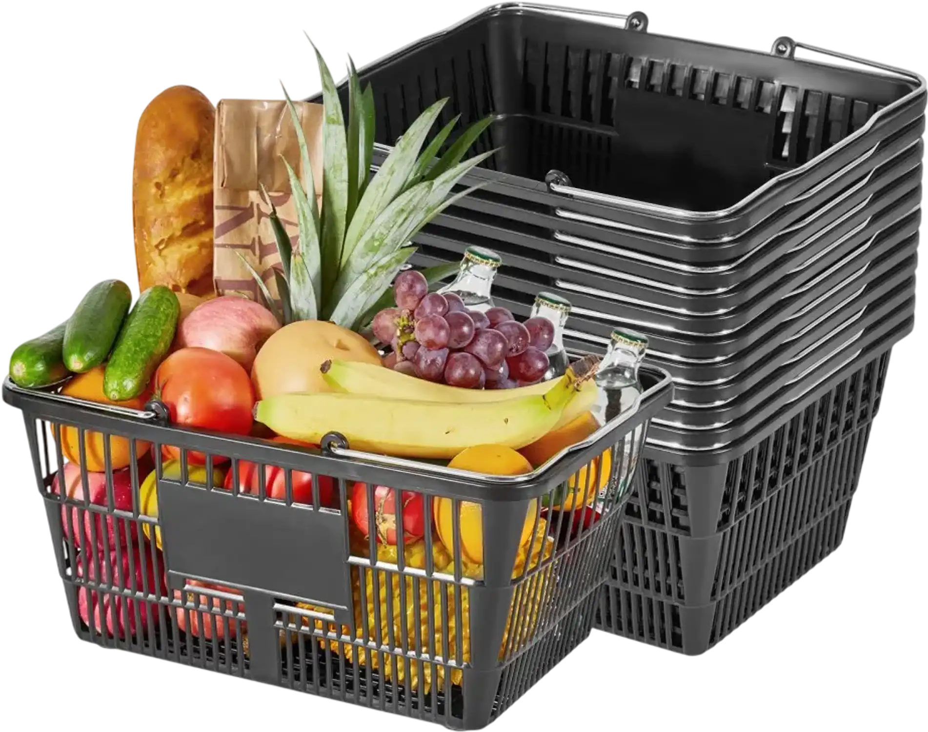 Vevor Shopping Baskets 12-Pc 21 L Stackable Grocery Baskets with Handles Black New