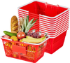 VEVOR Shopping Baskets, 12 PCS, 21L Stackable PE Plastic Grocery Baskets with Handles, Dense Mesh Structure, Holds up to 20 lbs, Portable for Grocery, Retail, Stores, Supermarket, Home Use, Red