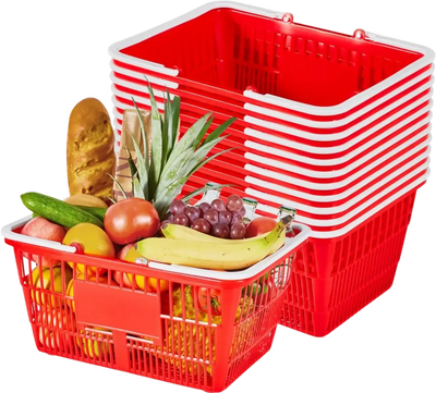 Vevor Shopping Baskets 12-Piece 21 L Stackable Grocery Basket Set Red New