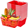 VEVOR Shopping Baskets, 20 PCS, 21L Stackable PE Plastic Grocery Baskets with Handles, Dense Mesh Structure, Holds up to 20 lbs, Portable for Grocery, Retail, Stores, Supermarket, Home Use, Red