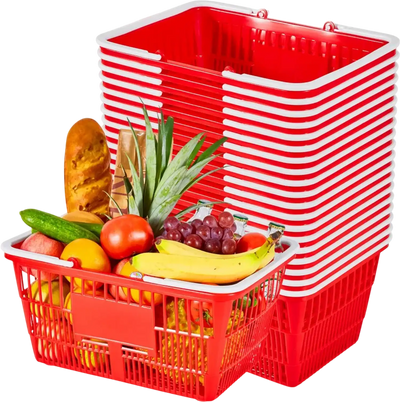 Vevor Shopping Baskets 20-Piece 21 L Stackable Grocery Baskets with Handles Red New