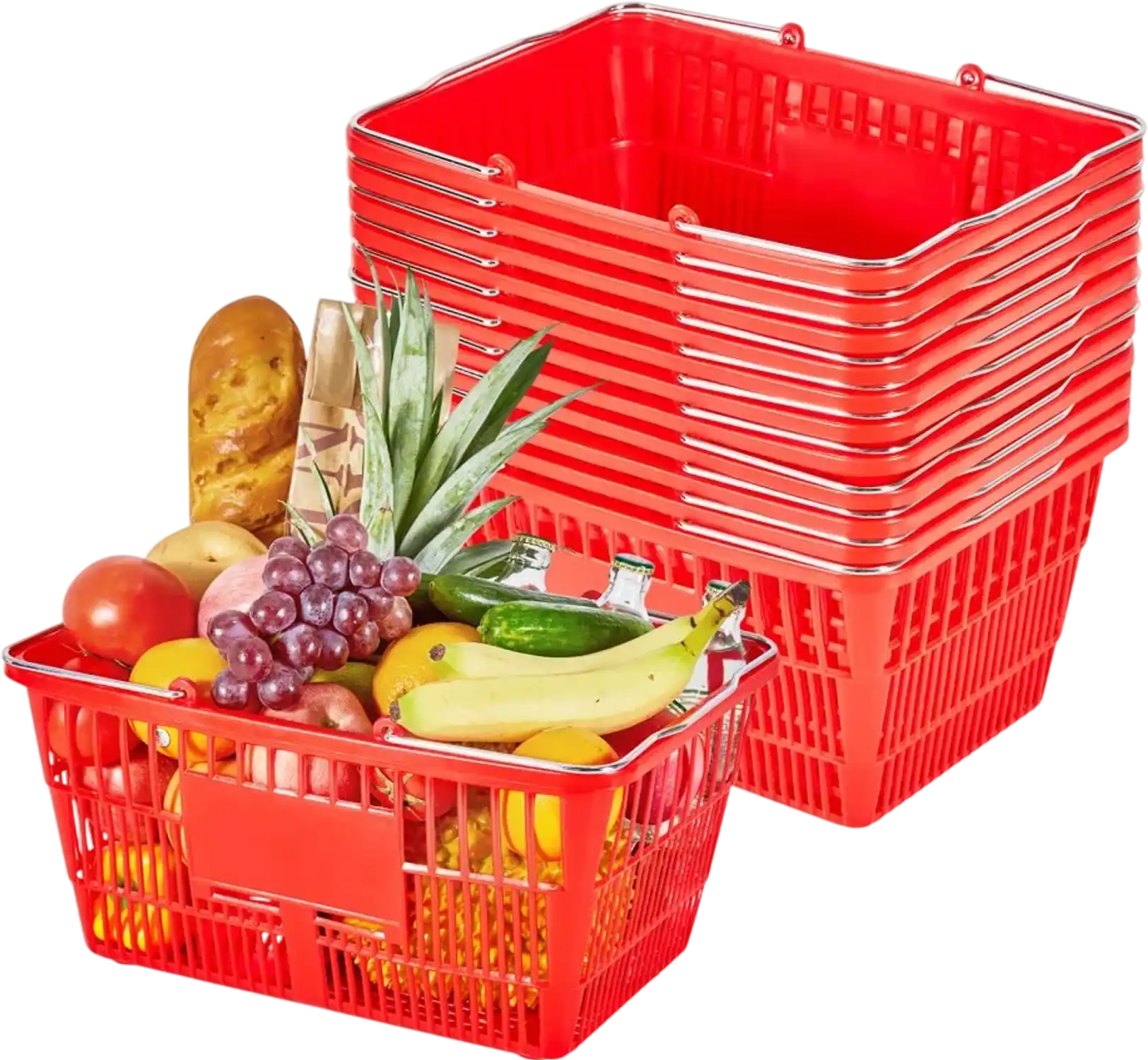 Vevor Shopping Baskets 12-Pack 21L Stackable Grocery Baskets Red New