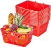 VEVOR Shopping Baskets, 12 PCS, 21L Stackable PE Plastic Grocery Baskets with Metal Handles, Dense Mesh Structure, Holds up to 20 lbs, Portable for Grocery, Retail, Stores, Supermarket, Home Use, Red