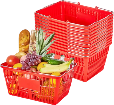 Vevor Shopping Baskets 12-Pack 21L Stackable Grocery Baskets Red New