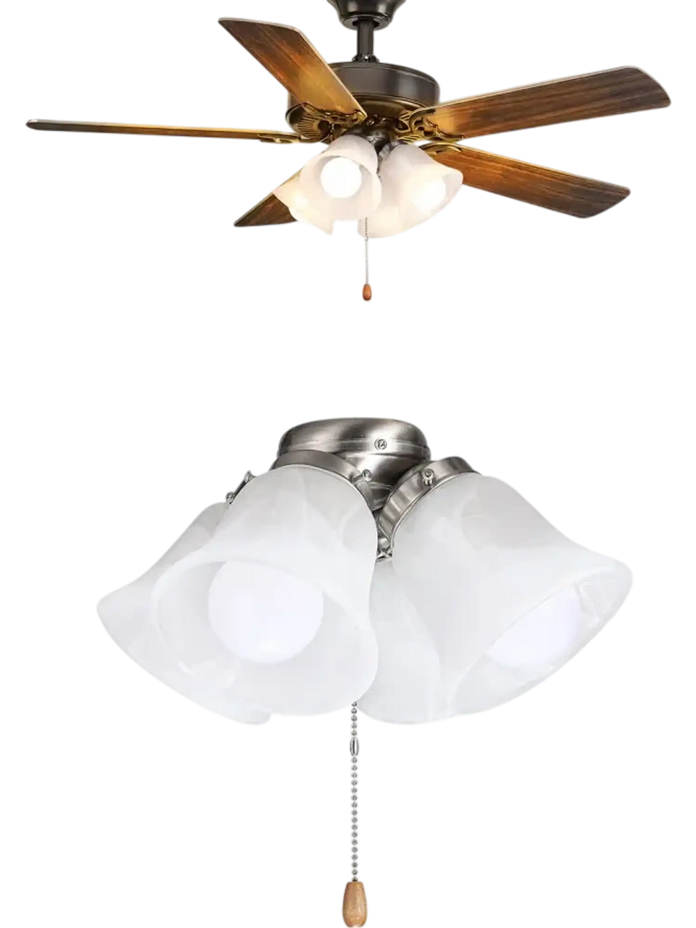 VEVOR Ceiling Fan Light Kit, Four-Light 3000K 750lm Fan Light Kit with Pull Chain, Replacement Light Fixture for Living Room, Bedroom, Home Decor, Cloud White Glass Shade Brushed Nickel, Floral Shape
