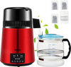 VEVOR 1.1Gal Water Distiller, 0.3Gal/H, 750W Distilled Water Maker Machine 0-99H Timing Dual Temp Display, 304 Stainless Steel Countertop Distiller Glass Carafe Cleaning Powder 3 Carbon Packs, Red