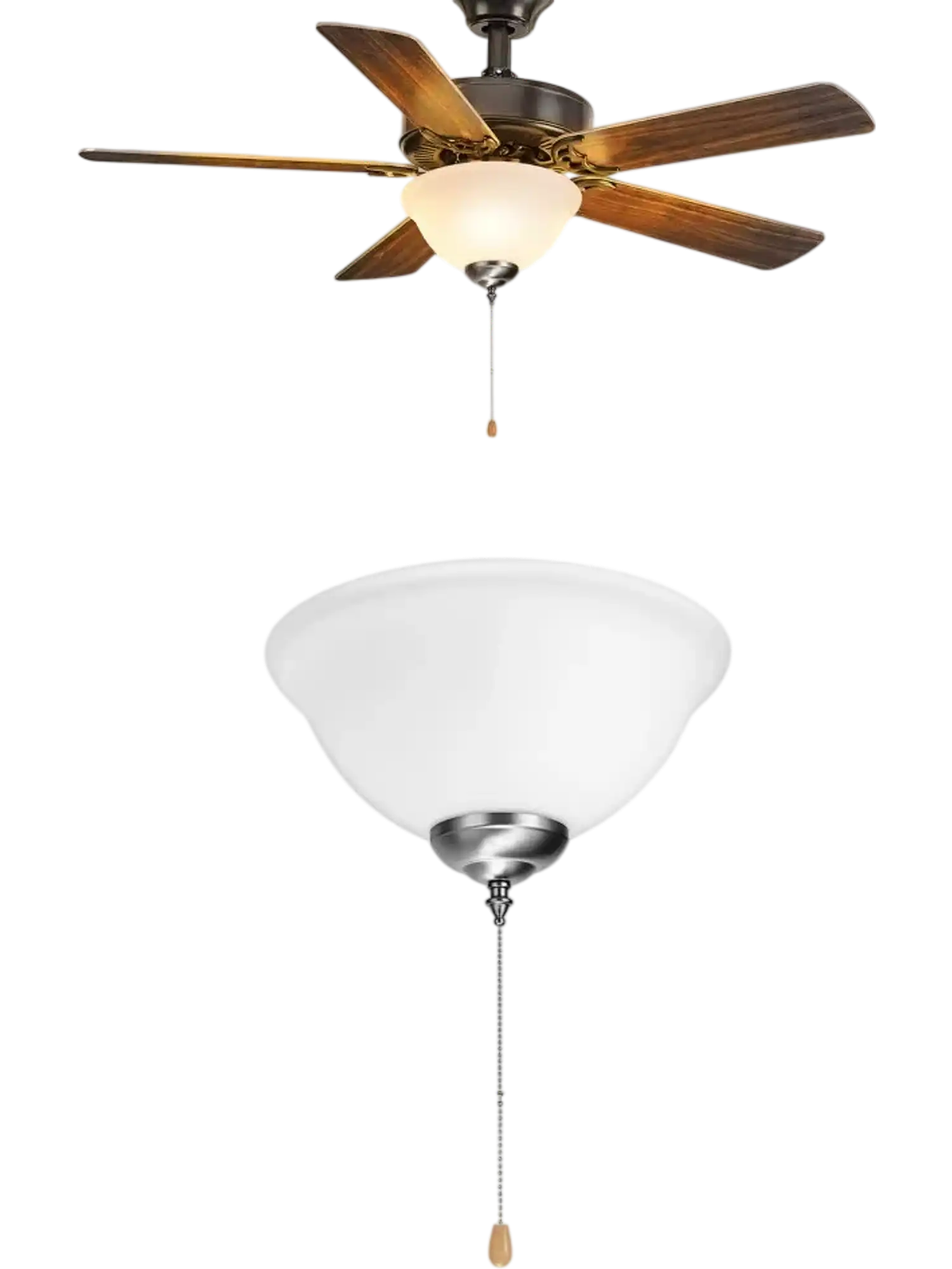 Vevor Ceiling Fan Light Kit Bowl-Shaped Pull Chain 750 lm 3000K White Glass Shade Brushed Nickel New
