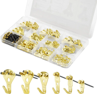 VEVOR 130 Pieces Picture Hanging Kit, 10lb, 20lb, 30lb, 50lb, 75lb and 100lb Picture Hangers, Metal Pictures Hanging Hooks with Nails for Mirror, Painting, Photo Frame on Drywall & Wooden Wall, Gold