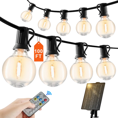 Vevor String Lights Solar Outdoor Patio Hanging Lights 100' 50-Bulb Remote Control New