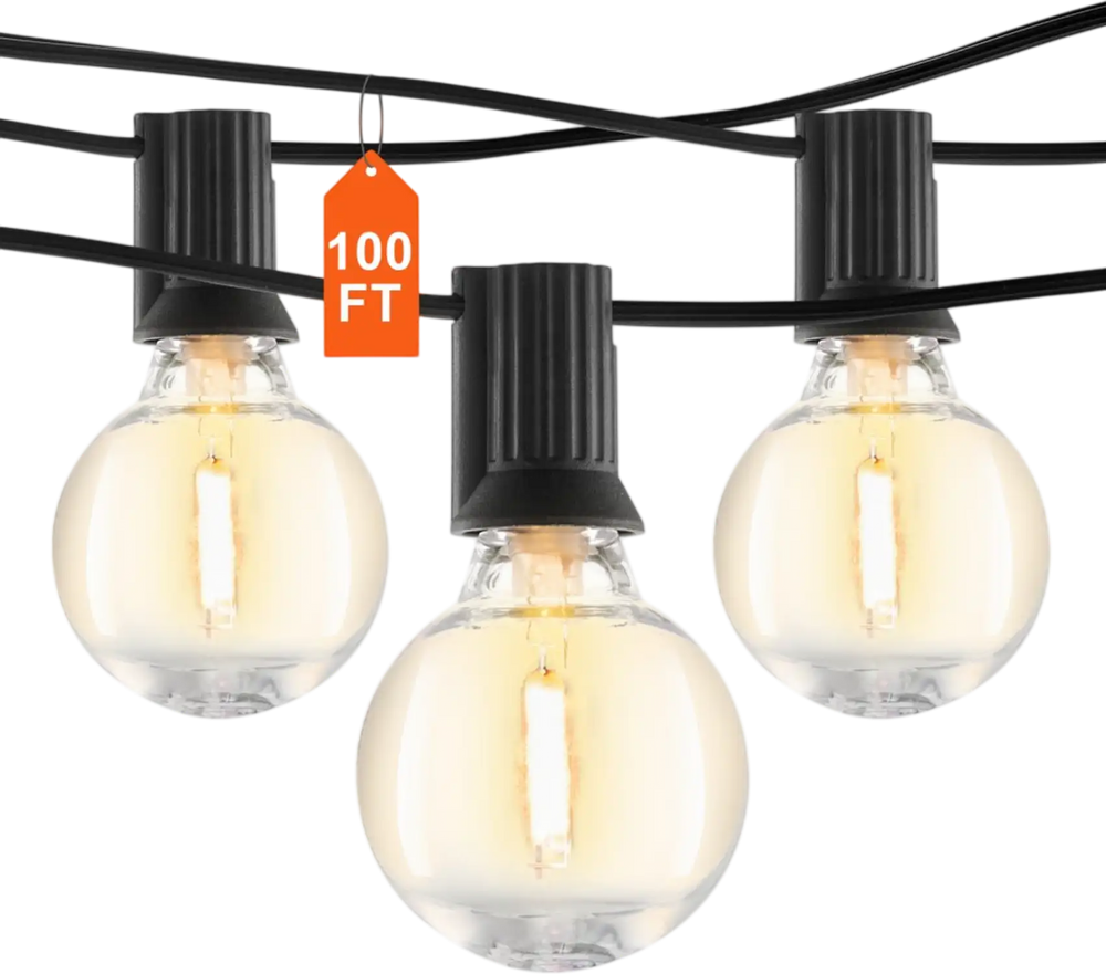VEVOR LED Outdoor String Lights, 100FT, 2700K Dimmable Outside Patio Lights with 50 G40 Shatterproof Bulbs E12 Socket Base, Waterproof Hanging Lights for Porch Backyard Garden Balcony Party Decor