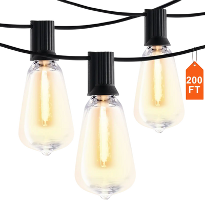 Vevor Outdoor String Lights 200' LED Patio ST38 Waterproof Shatterproof Bulb Set New