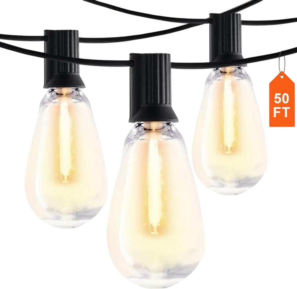 VEVOR LED Outdoor String Lights, 50FT, 2700K Dimmable Outside Patio Lights with 15 S14 Shatterproof Bulbs E12 Socket Base, Waterproof Hanging Lights for Porch Backyard Garden Balcony Deck Party Decor