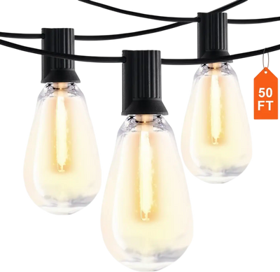 VEVOR LED Outdoor String Lights, 50FT, 2700K Dimmable Outside Patio Lights with 15 S14 Shatterproof Bulbs E12 Socket Base, Waterproof Hanging Lights for Porch Backyard Garden Balcony Deck Party Decor