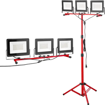 VEVOR LED Work Light with Stand, 15000 Lumens, Three-Head Portable Camping Light with Individual Switch, Tripod Stand, 10.83 ft Power Cord, for Indoor Outdoor Job Site Construction, IP65 Waterproof
