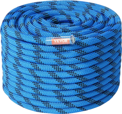VEVOR 12.7mm Static Climbing Rope, 38M(125ft) Outdoor Rock Climbing Rope 30KN Breaking Tension, Fiber Rope with Steel Snap Hooks for Escape, Rappelling, Fire Rescue, Blue