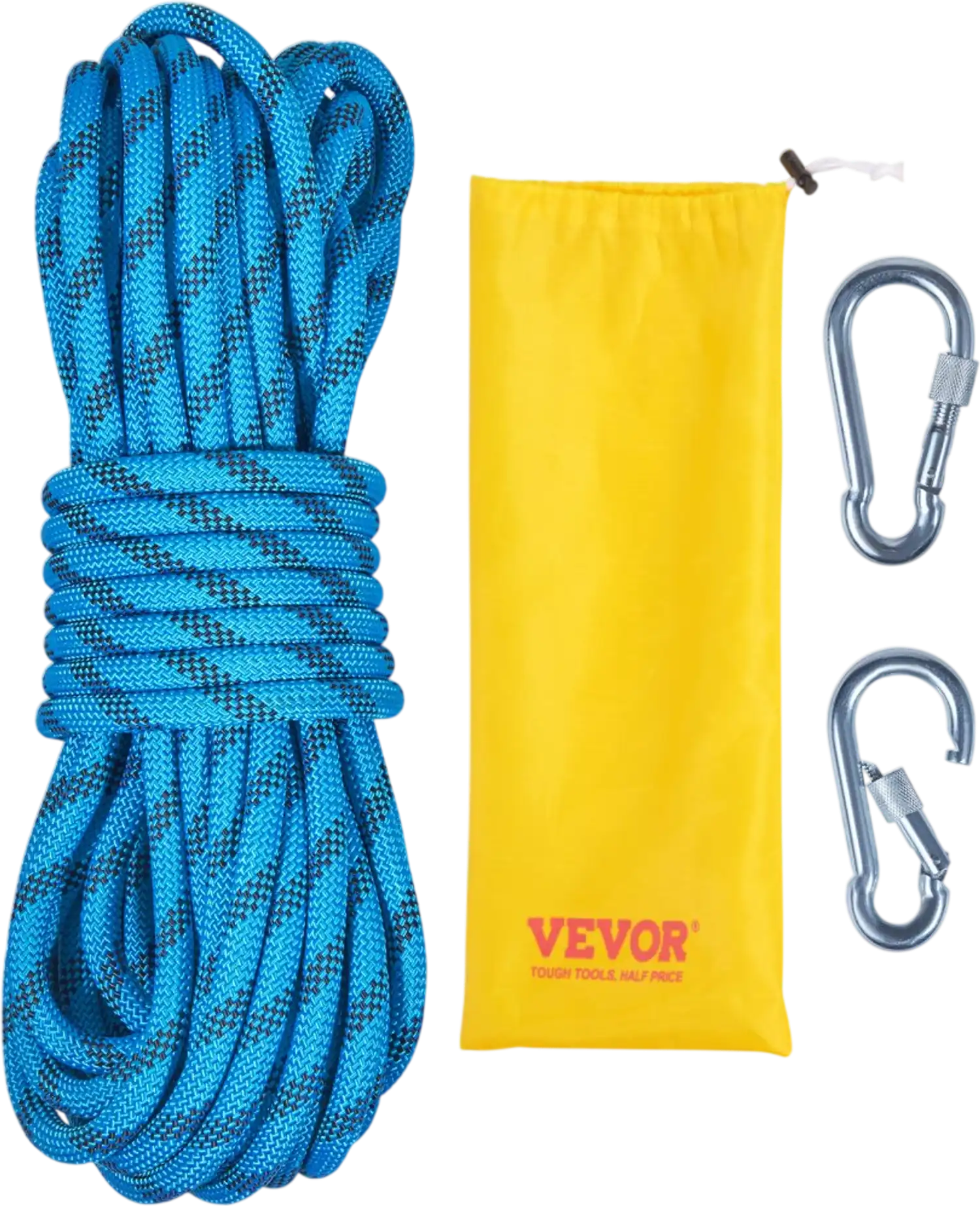 Vevor Static Climbing Rope 32' 10.5 mm with Steel Snap Hooks Blue New