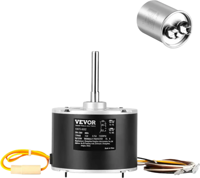VEVOR Condenser Fan Motor 5KCP39BGS069S, 5KCP39BGY915S, 1/10 HP 208-230V, 1100RPM, OEM Standard Upgraded Replacement Condenser Motor Reversible Rotating, Explosion-proof CBB65 5μF/370V Capacitor