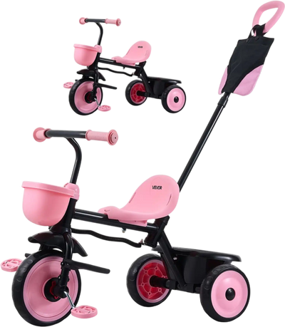 Vevor Tricycle Toddler Tricycle Stroller with Parent Push Handle Adjustable Seat Storage New