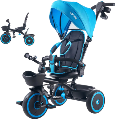 VEVOR Toddler Tricycle & Stroller for 1-5 Year Old 6-in-1 Kids Trike with Parent Push Handle Canopy Adjustable Seat and Storage Tricycle for