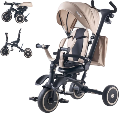 Vevor Tricycle Toddler 7-in-1 Stroller with Parent Push Handle Canopy Rotating Seat Storage New