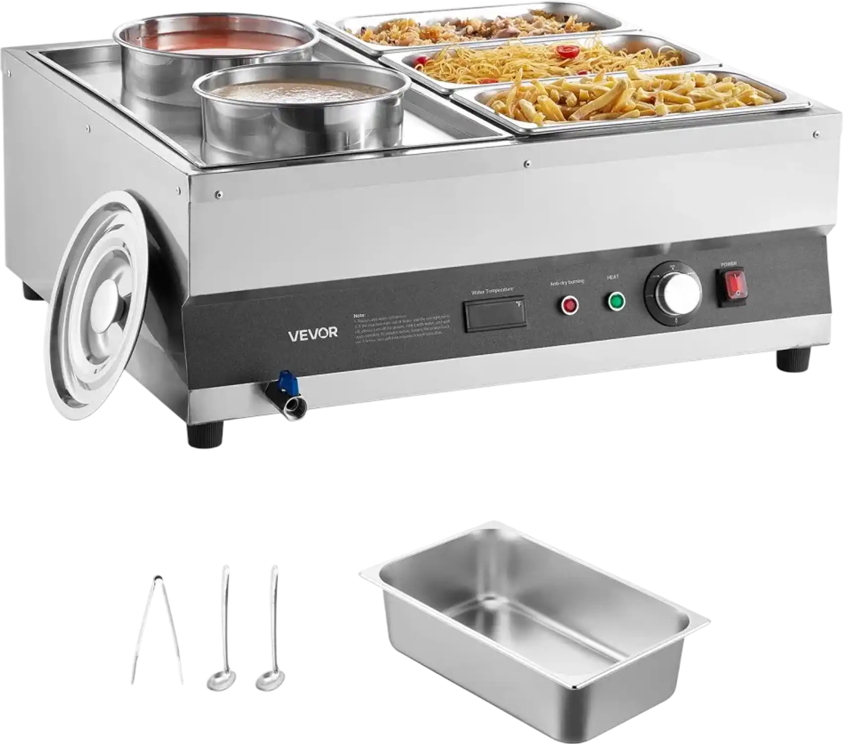 Vevor Soup Warmer Electric Commercial 2 x 6.34 qt Pots & 3 x 1/3 Pans New