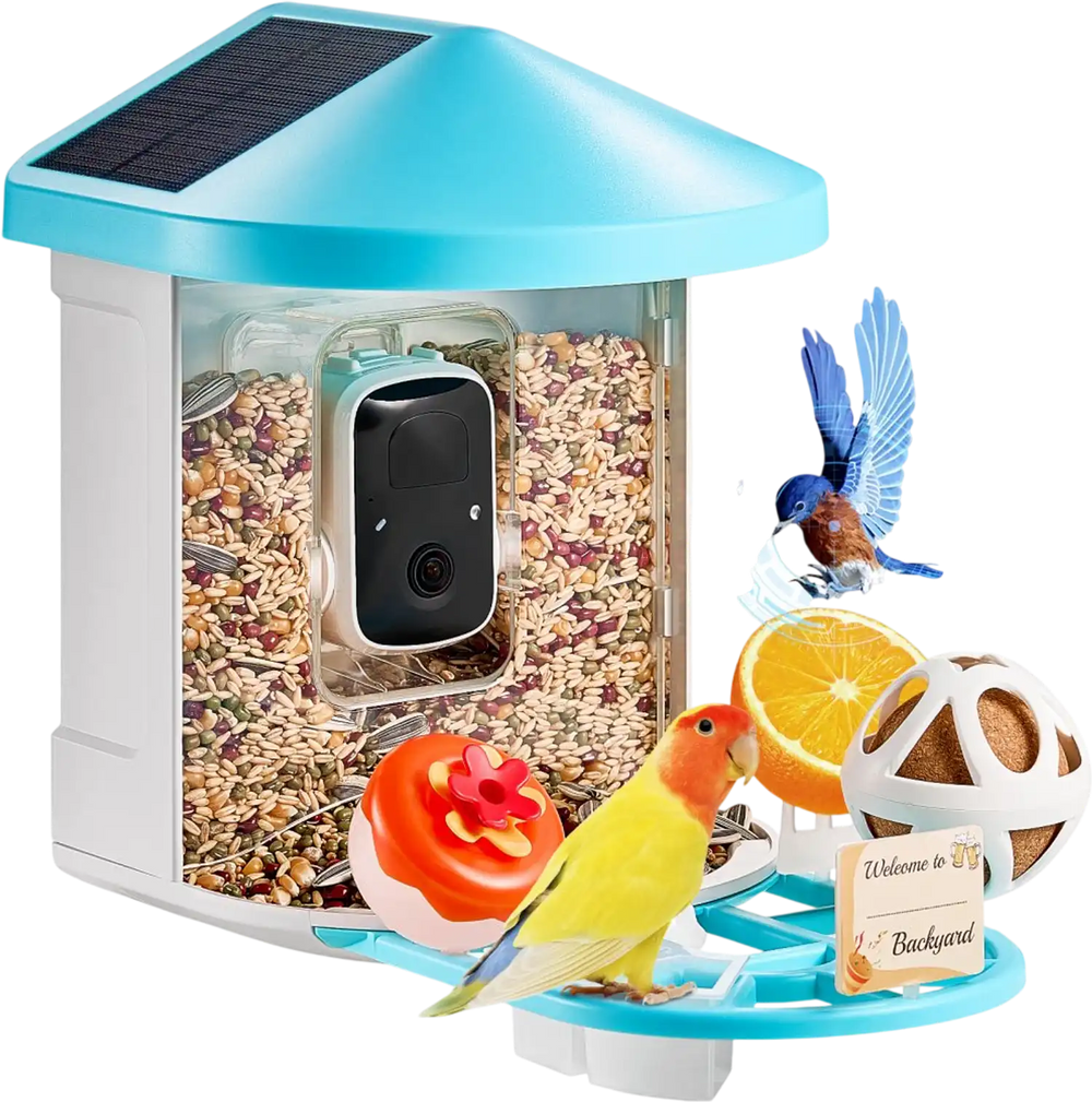 VEVOR Smart Bird Feeder with Camera, 2K HD AI Identify 10000+ Bird Species, Solar-Powered Bird Watching Camera with Auto Capture & Instant Notify, Wireless Outdoor Gift for Bird Lover (3 Solar Panels)