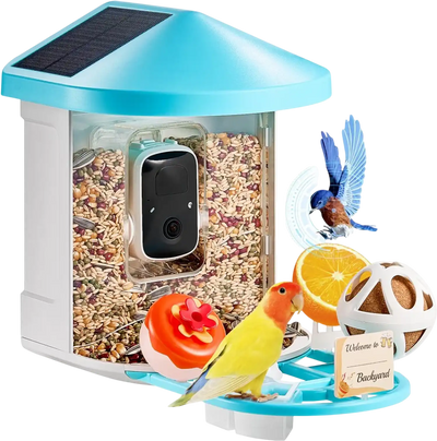 VEVOR Smart Bird Feeder with Camera, 2K HD AI Identify 10000+ Bird Species, Solar-Powered Bird Watching Camera with Auto Capture & Instant Notify, Wireless Outdoor Gift for Bird Lover (2 Solar Panels)