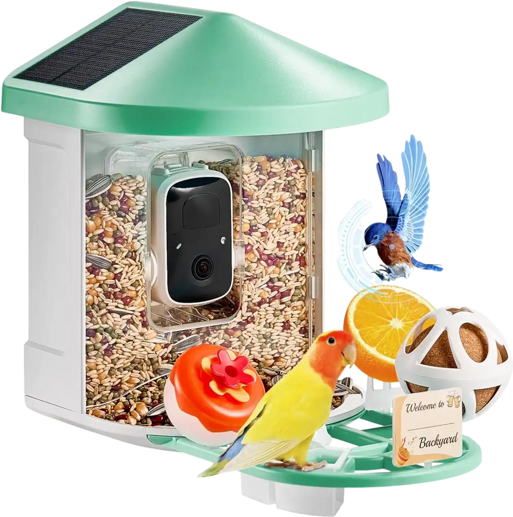 VEVOR Smart Bird Feeder with Camera, 2K HD AI Identify 10000+ Bird Species, Solar-Powered Bird Watching Camera with Auto Capture & Instant Notify, Wireless Outdoor Gift for Bird Lover (3 Solar Panels)