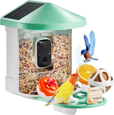 VEVOR Smart Bird Feeder with Camera, 2K HD AI Identify 10000+ Bird Species, Solar-Powered Bird Watching Camera with Auto Capture & Instant Notify, Wireless Outdoor Gift for Bird Lover (3 Solar Panels)