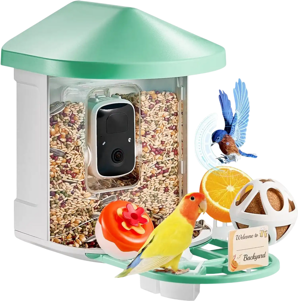 VEVOR Smart Bird Feeder with Camera, 2K HD AI Identify 10,000+ Bird Species, Solar-Powered Bird Watching Camera with Auto Capture & Instant Notify, Wireless Outdoor Ideal Gift for Bird Lovers (Green)