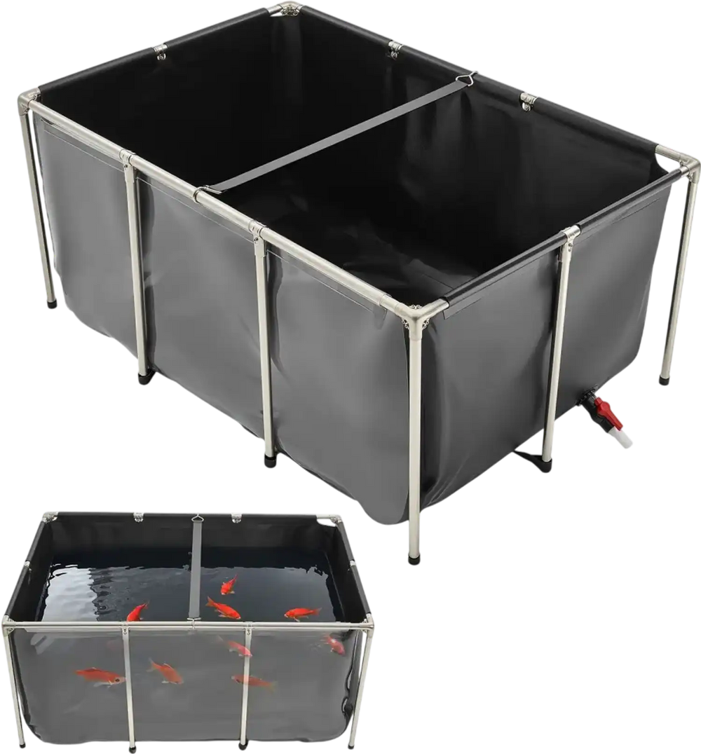 VEVOR Canvas Fish Pond, 270 Gal Above Ground Fish Pond, PVC Koi Tank with Clear Viewing Panel, Rectangular Goldfish Tank with Stainless Steel Frame & Drain Valve, for Breeding Koi, Irrigation(Black)