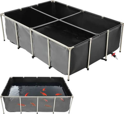 VEVOR Canvas Fish Pond, 470 Gal Above Ground Fish Pond, PVC Koi Tank with Clear Viewing Panel, Rectangular Goldfish Tank with Stainless Steel Frame & Drain Valve, for Breeding Koi, Irrigation(Black)