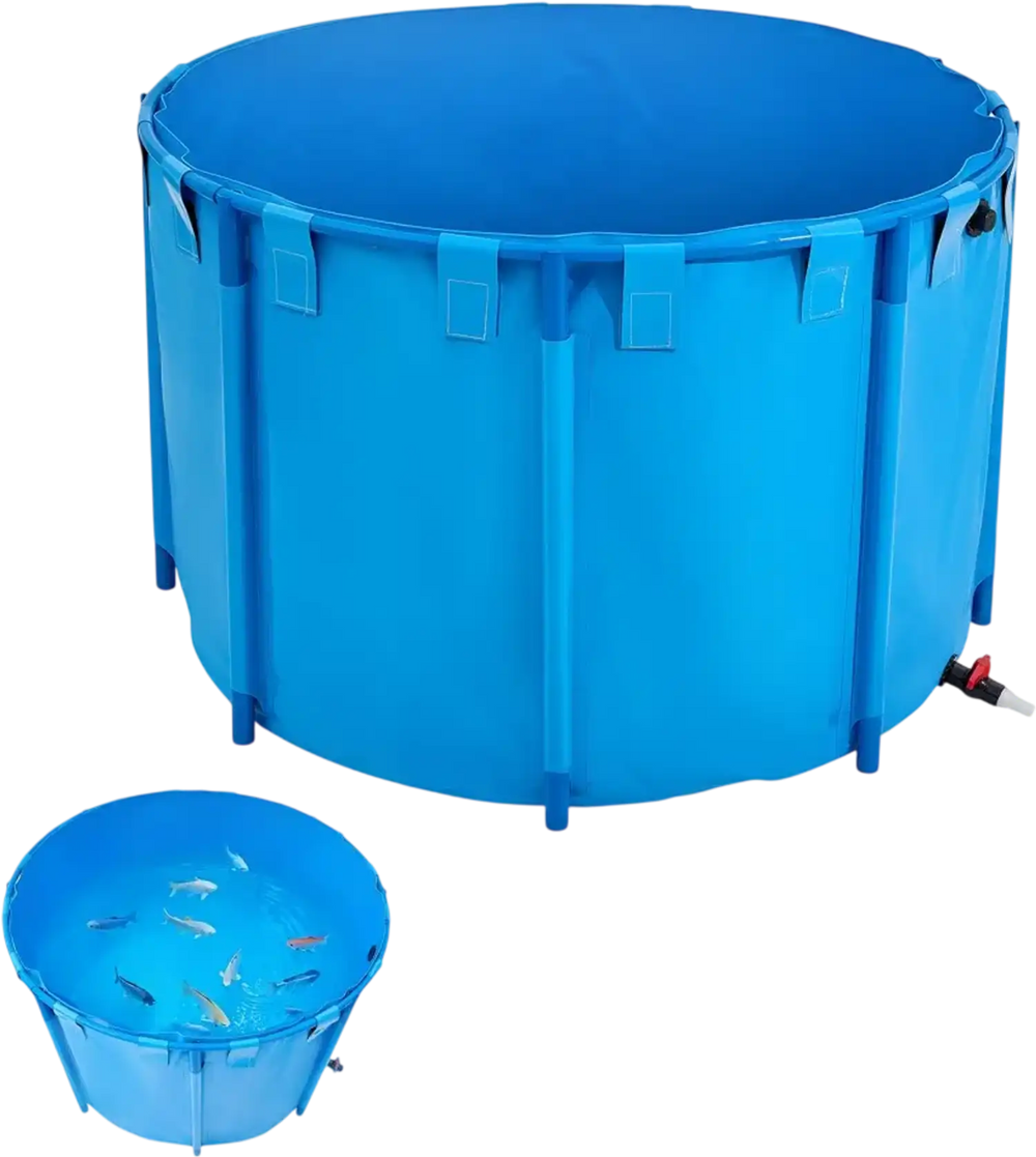 VEVOR Canvas Fish Pond, 448.8 Gal Capacity Above Ground Fish Pond, Foldable PVC Koi Tank, Round Goldfish Tank with Stable Frame and Drain Valve, for Aquaculture, Koi Breeding, and Irrigation (Blue)