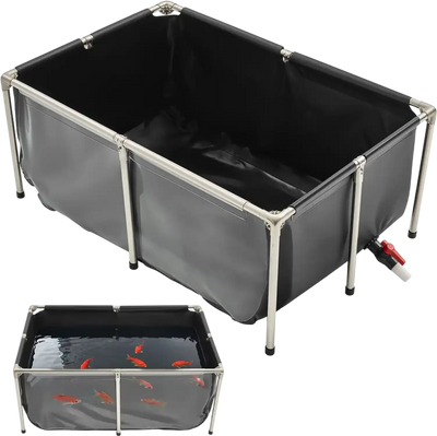 VEVOR Canvas Fish Pond, 126.8 Gal Above Ground Fish Pond, PVC Koi Tank with Clear Viewing Panel, Rectangular Goldfish Tank with Stainless Steel Frame & Drain Valve, for Breeding Koi, Irrigation(Black)