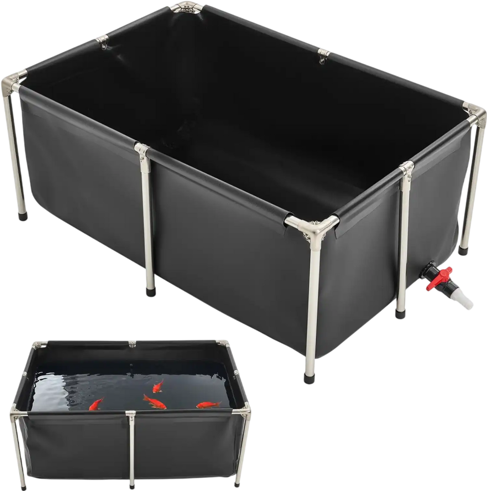 VEVOR Canvas Fish Pond, 126.8 Gal Above Ground Fish Pond, Foldable PVC Koi Tank, Rectangular Goldfish Tank with Stable Frame and Drain Valve, for Aquaculture, Koi Breeding, and Irrigation (Black)