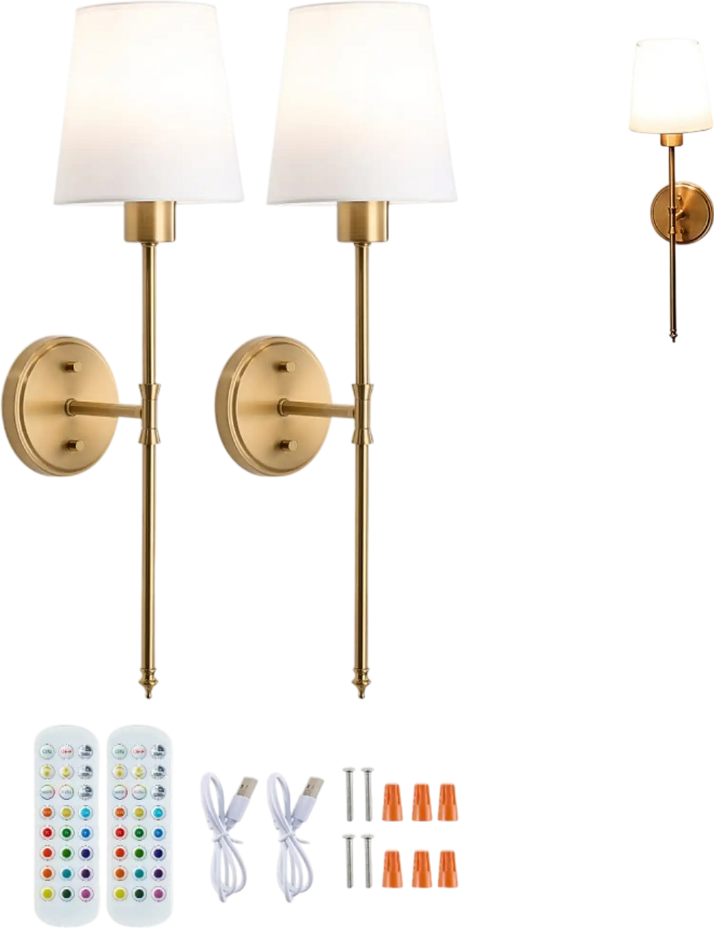VEVOR Battery Operated Wall Sconce Set of 2, 4000mAh Rechargeable Wireless Wall Lights with Remote Control, 30 Lighting Modes, 12 RGB Colors & Timer, Dimmable Wall Lamp for Living Room Bedroom Hallway