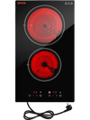 VEVOR Electric Cooktop 12inch 2 Burners Portable Stove Top 1800W 120V, Ceramic Countertop/Built-in Radiant Electric Stove, with 9 Power Levels, Timer, Child Lock, Over-Heat Guard, Touch Control