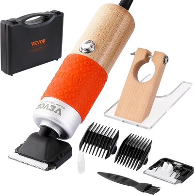 VEVOR Carpet Trimmer with Shearing Guide, 200W Electric Speed Adjustable Rug Carver, Wooden Handle Carpet Carving Clippers, Tufting Shears with 2 Blades, for Handmade Rug Cleaning and Tufted Rug