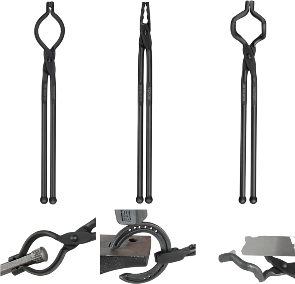 VEVOR Blacksmith Tongs, 18” 3 PCS, V-Bit Bolt Tongs, Wolf Jaw Tongs and Z V-Bit Tongs, Carbon Steel Forge Tongs with A3 Steel Rivets, for Beginner and Seasoned Blacksmiths, Bladesmiths and Craftsmen