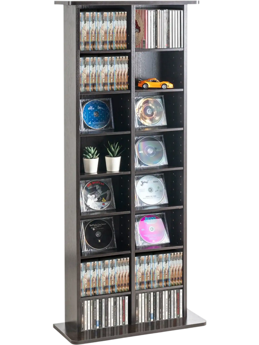 VEVOR Media Storage Cabinet, 8-layer DVD Shelf Holds up to 464 CDs, Adjustable CD Shelves 16 Compartments, Protects & Organizes Music, Movie, Video Games or Memorabilia Collections, Espresso