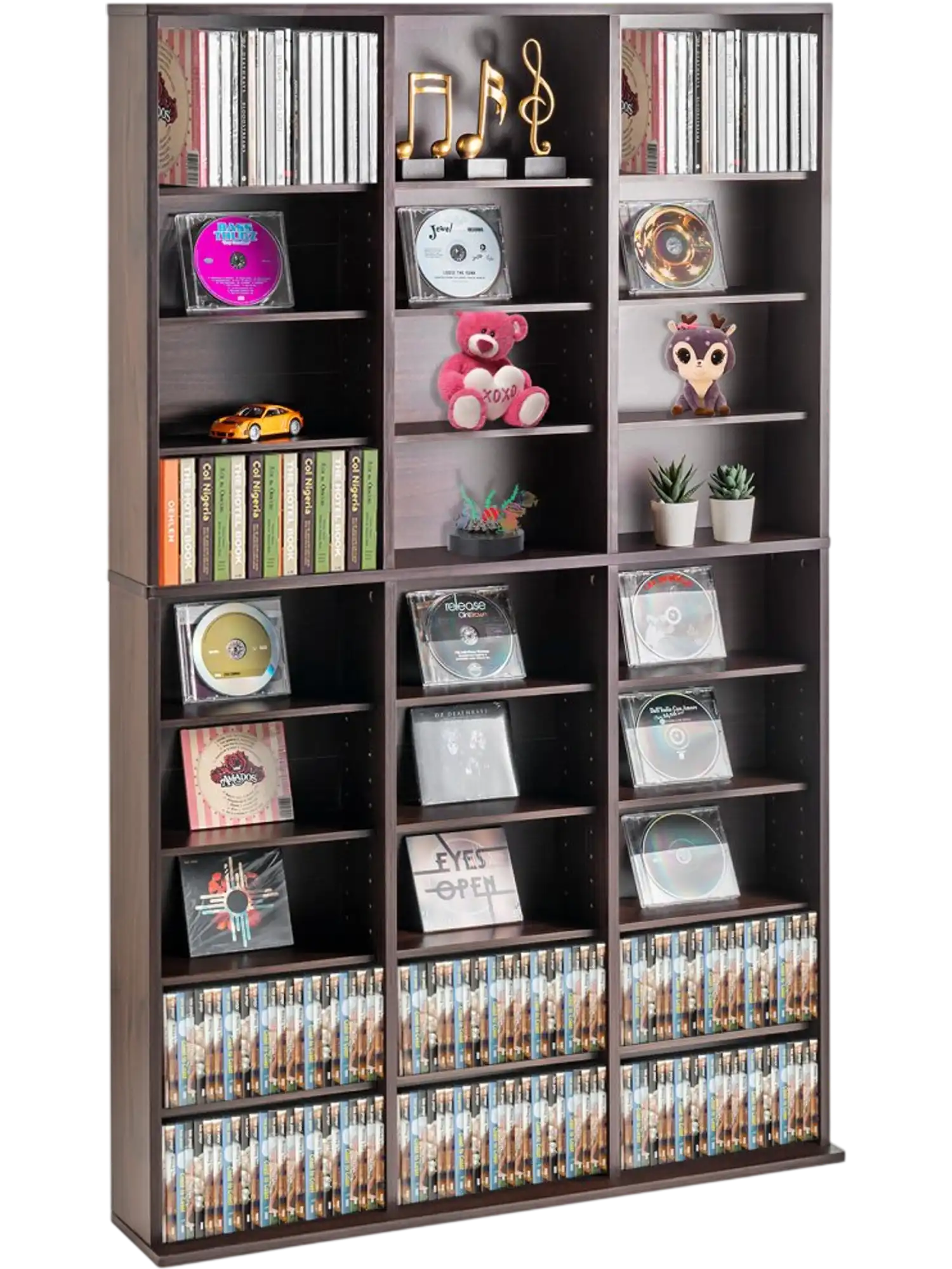 Vevor Media Storage Cabinet Adjustable 9-Layer DVD Shelf 27 Compartments Espresso New
