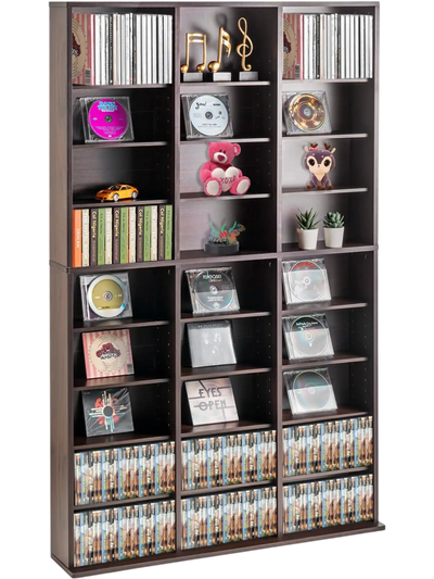 VEVOR Media Storage Cabinet, 9-layer DVD Shelf Holds up to 756 CDs, Adjustable CD Shelves 27 Compartments, Protects & Organizes Music, Movie, Video Games or Memorabilia Collections, Espresso