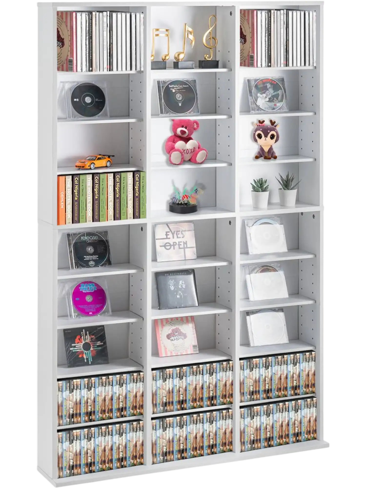 Vevor Media Storage Cabinet Adjustable 9-Layer DVD Shelf White New